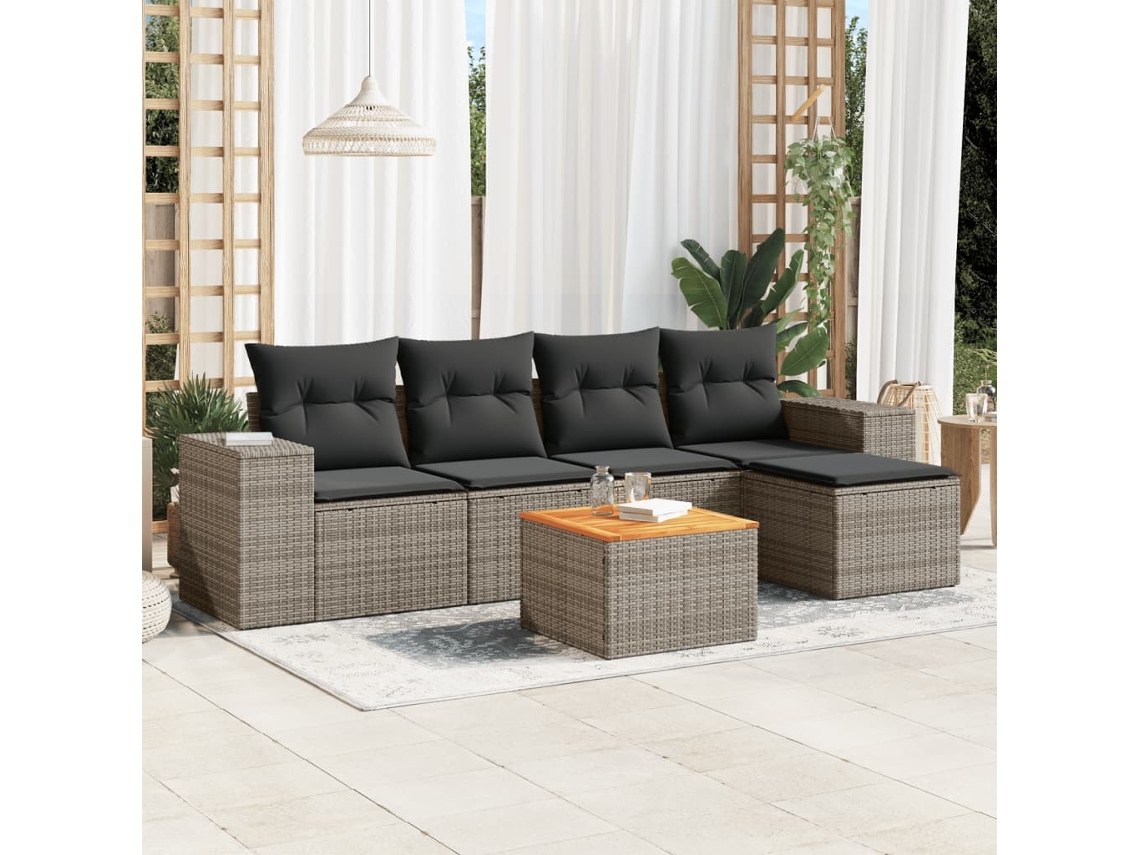 Conjunto de 6 sofás de jardim com almofadas Vime Cinza Dkd Home Decor