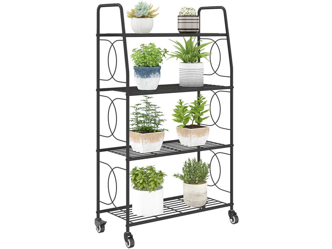 Prateleira CHEZMOI metálica, 4 níveis, rodas, 67x29x114 cm, preta