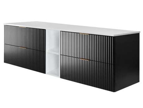 Armário De Banheiro, Preto / Branco Puxador Dourado, 180 X 57 X 46 Cm 3xe Living