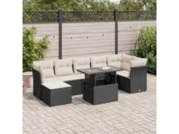 Vidaxl 8 Pcs Conjunto Sofás De Jardim Com Almofadões Vime Pe Preto