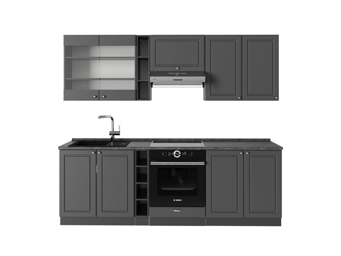 Cozinha Fame Line, 235cm, Pt Antracite, Antracite Dourado Landhaus, Antracite, Vicco