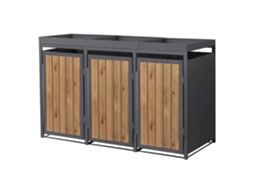 Abrigo Ml-design Para 3 Cubos Do Lixo 240l Aço Antracite-carvalho Claro Tampa Com Floreira