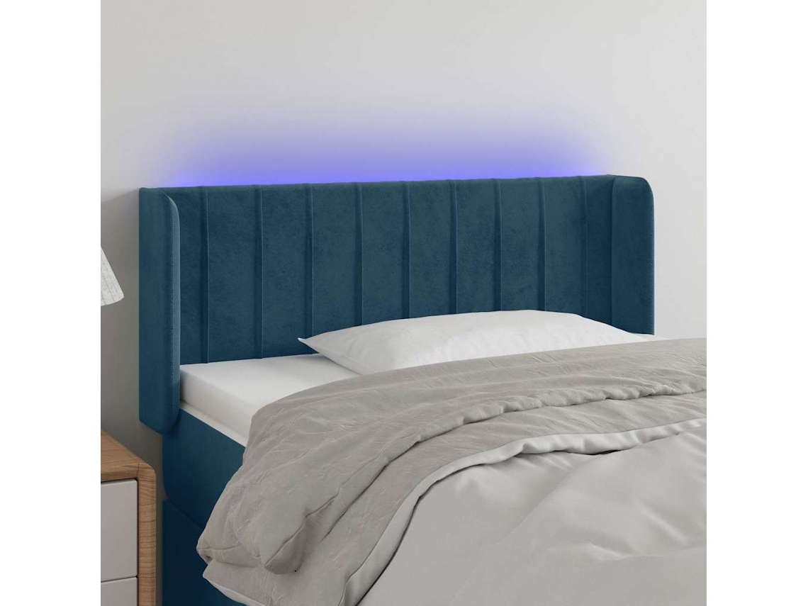 Vidaxl Cabeceira De Cama C/ Luzes Led Veludo 83x16x78/88cm Azul-escuro