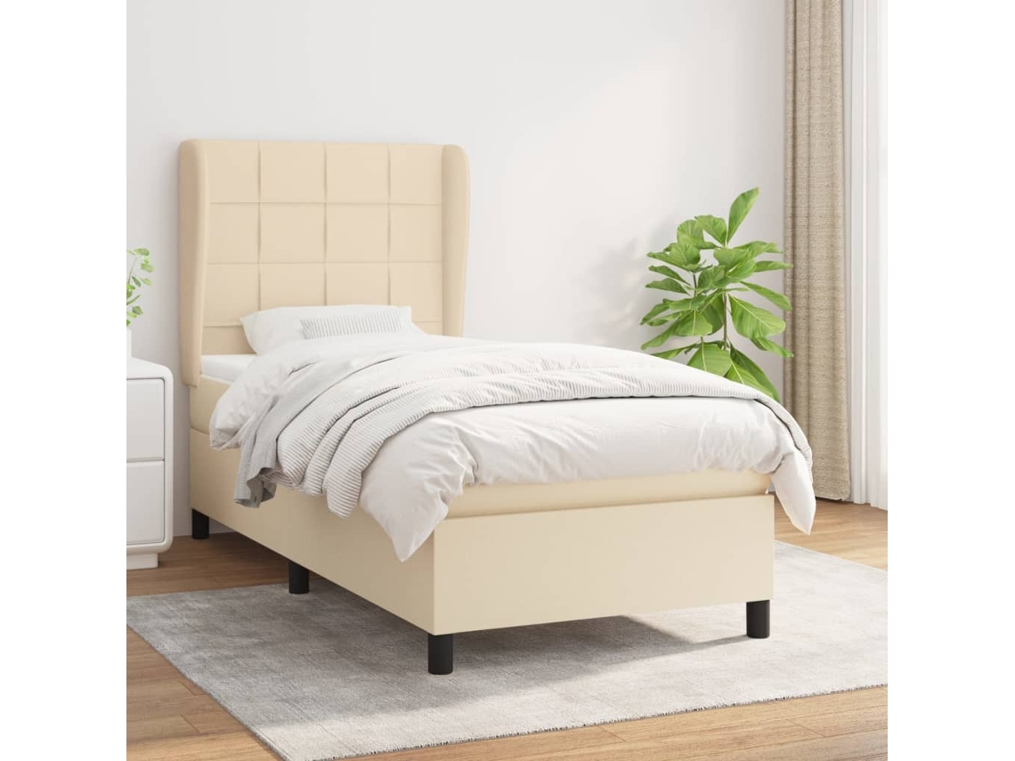 Vidaxl Cama Com Molas/colchão 90x190 Cm Tecido Cor Creme