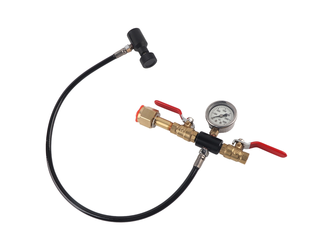 Adaptador de CO2 Primerox com mangueira de 60,96 cm e manômetro de 3000 psi para cilindro G1/2.