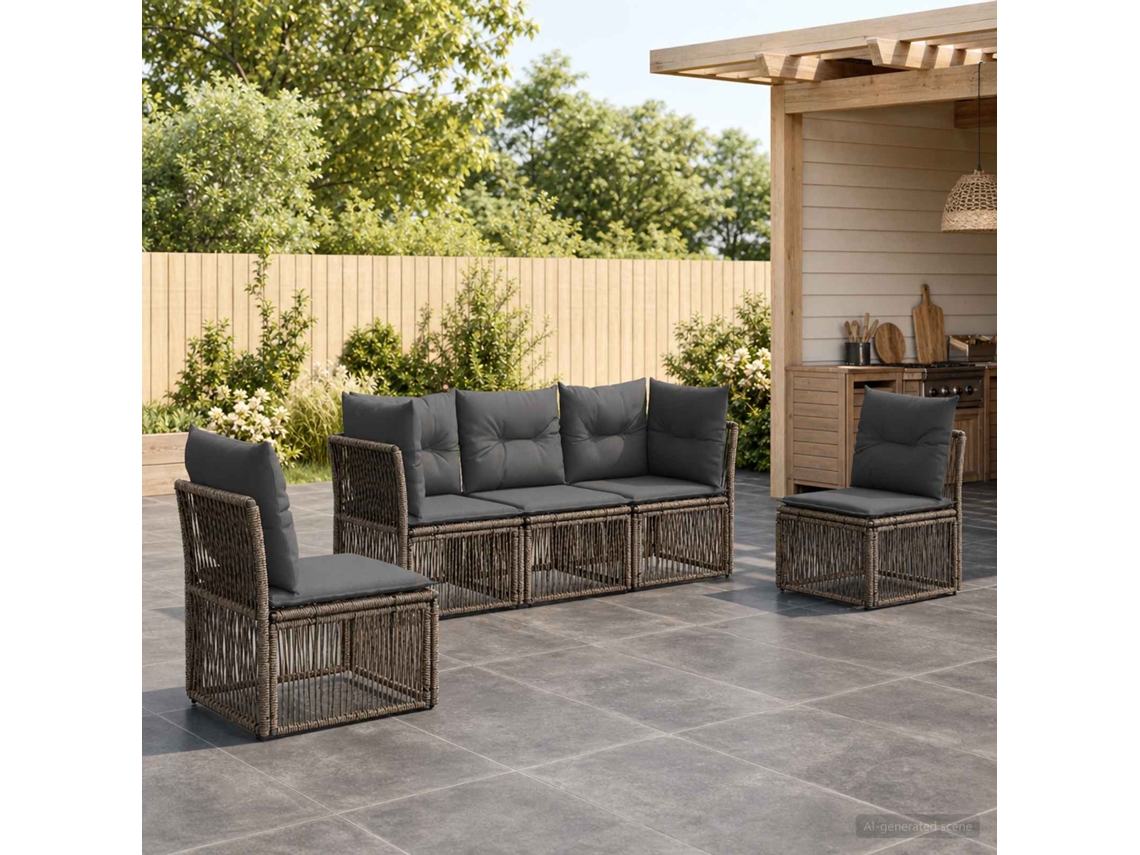 Vidaxl Conjunto De Sofá De Jardim 5 Unid. Cinzento Vime Pe