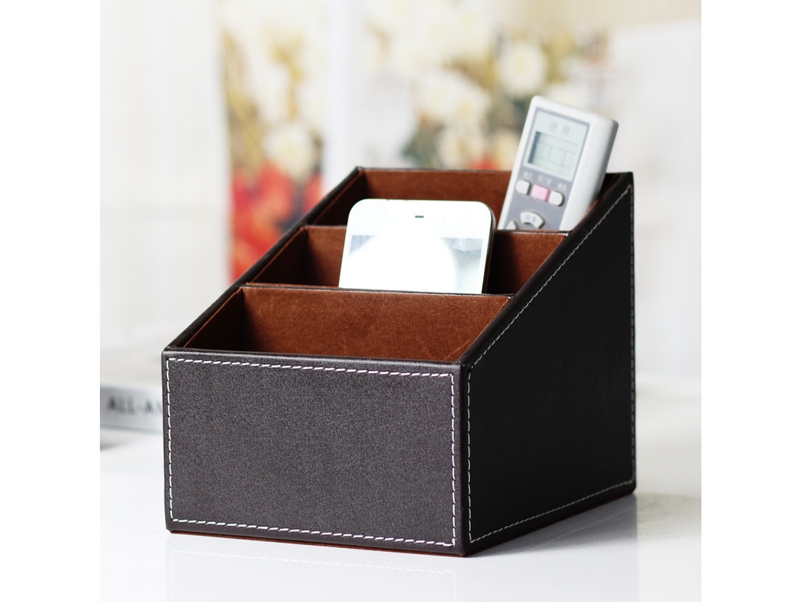 Porta controle em couro PU marrom, organizador de mesa para controles, guia de TV, eletrônicos AQUAFORGE