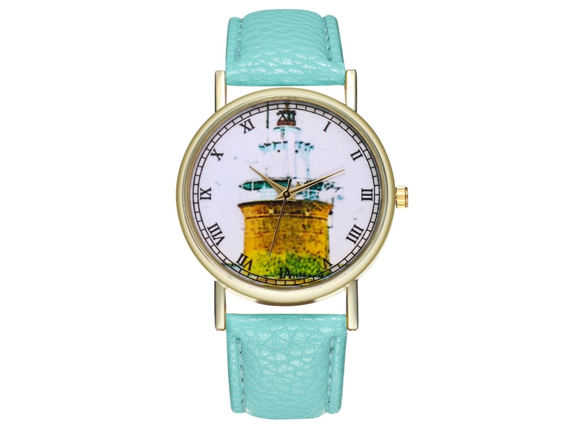 Relógio de quartzo com pulseira de couro, estilo simples e moderno, decorado à mão, cor verde menta.