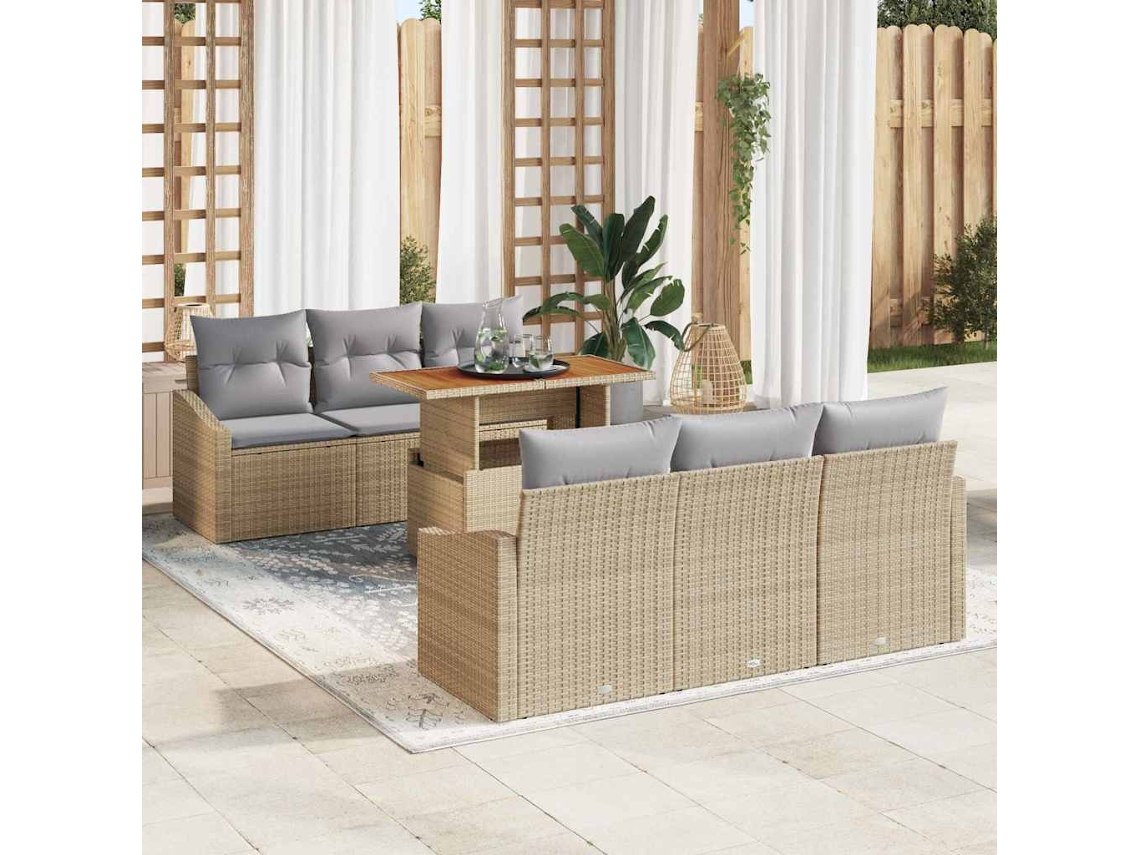 Vidaxl Conjunto De Sofá De Jardim 7 Unid. Bege Rattan Sintético