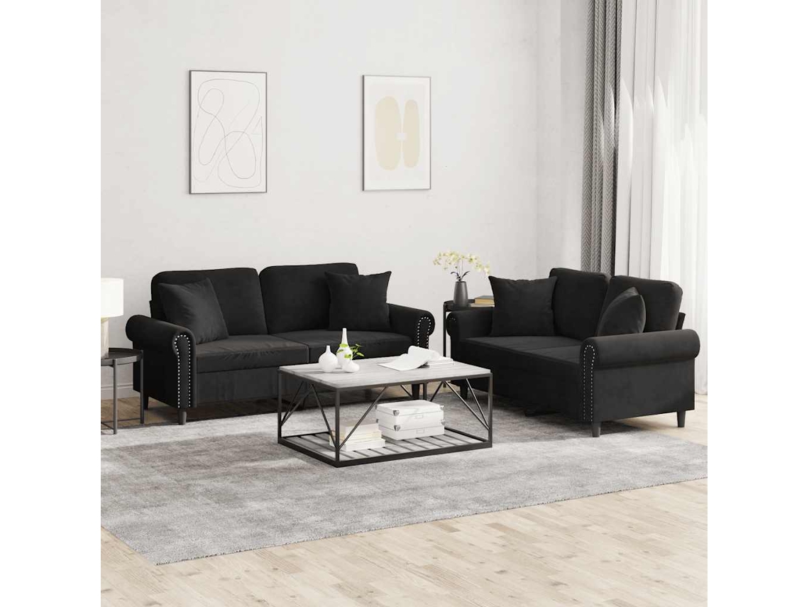 Vidaxl 2 Pcs Conjunto De Sofás Com Almofadas Veludo Preto