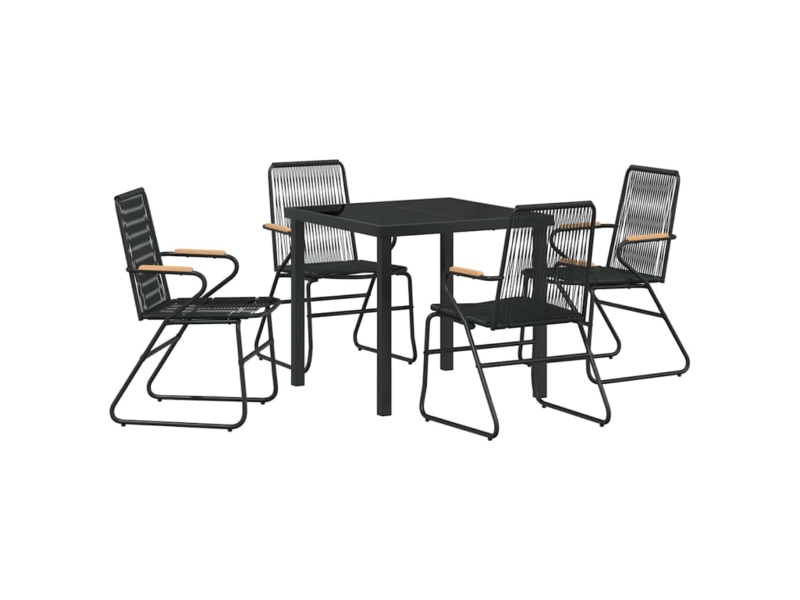 Conjunto 5 Conjunto De Jantar Para Jardim Vidaxl Preto Pvc (80 X 80 X 73 Cm)