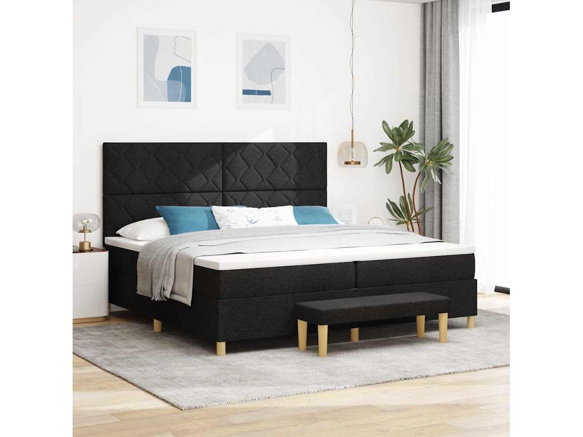 Vidaxl Cama Box Com Cabeceira Preto 200 X 200 Cm Tecido