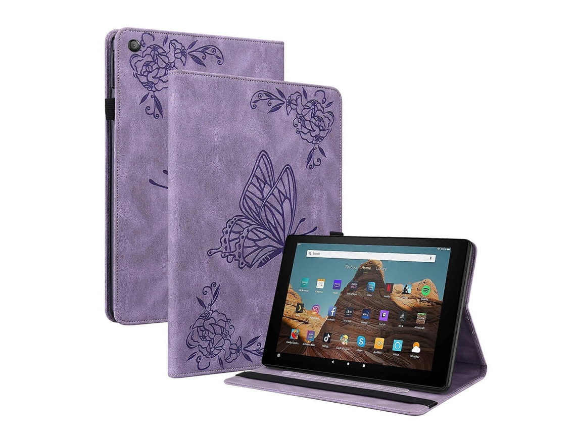 Capa de couro com relevo de borboleta Webake para tablet Amazon Kindle Fire HD 10 (2019/2017)