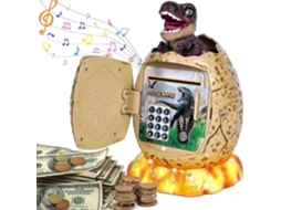 Cofrinho Infantil Formato Ovo Dinossauro Senha Segurança Música Luz Meninos Meninas Marrom Prova Caixas Eletrônicos