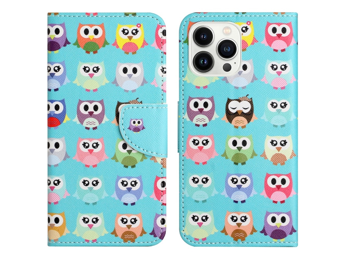 Capa Em Couro Pu Para Apple Iphone 16 Pro - Corujas