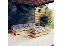 Vidaxl 11pcs Conjunto Lounge De Jardim + Almofadões Cinza Pinho Maciço