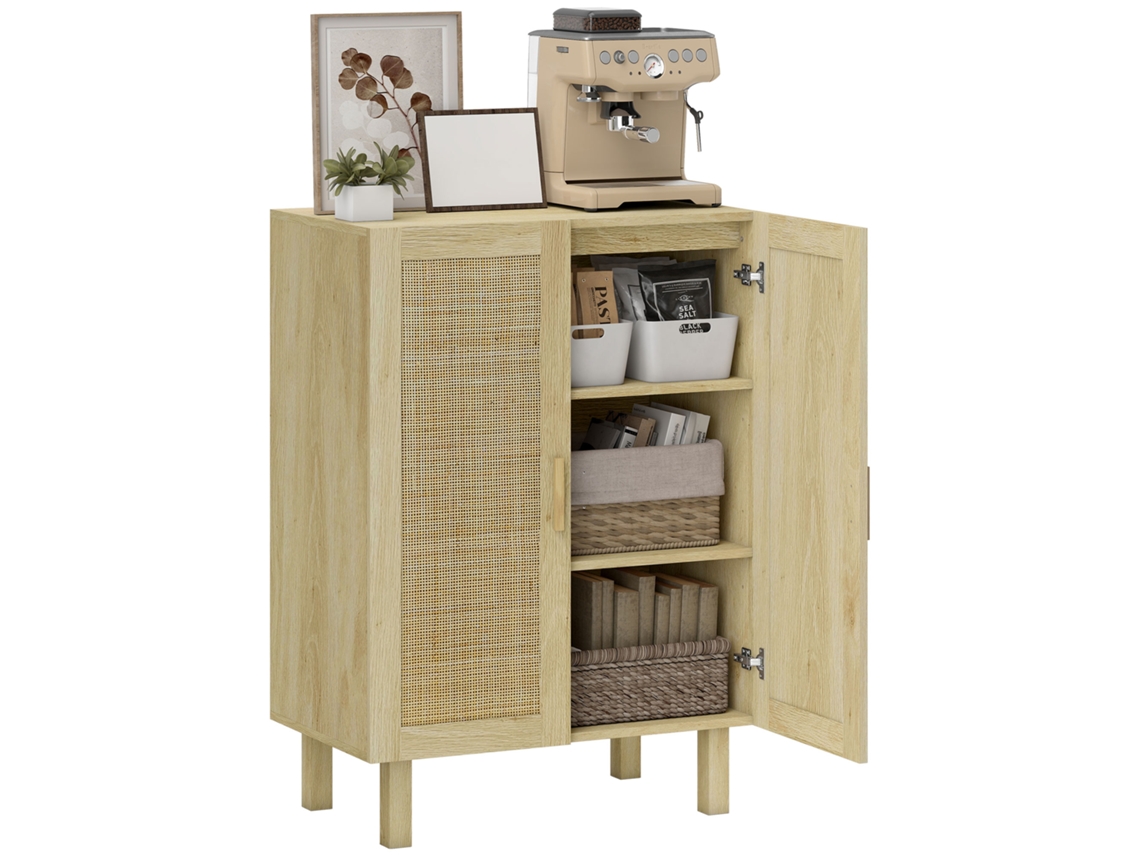 Aparador de Sala de Estilo Boémio com Portas de Gradeado e Prateleiras Ajustáveis 73x41x102cm natural | S/MARCA