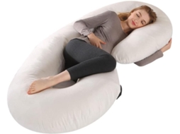 Almofada De Amamentação Chrui Veludo Cristal Maternidade, Suporte Em Formato De C Para Barriga E Cintura, 140x70cm (branco)