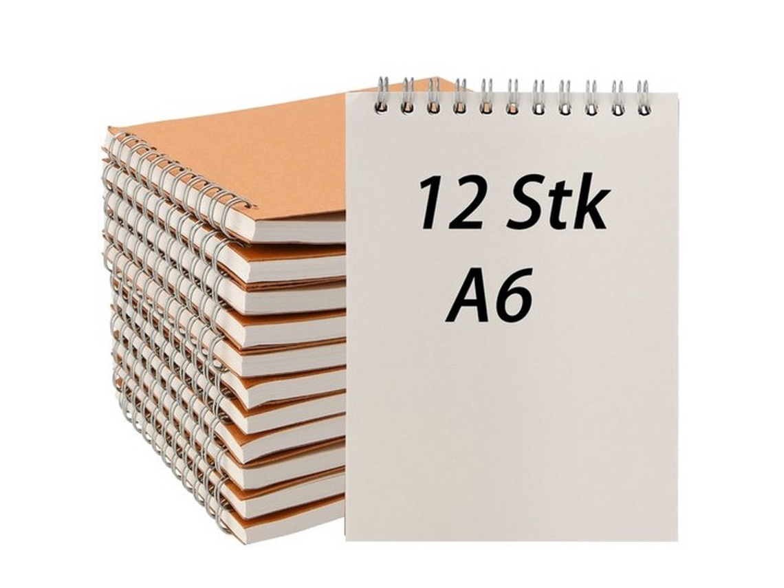 Bloco De Esboço 12 Unidades A6 - Ligado Com Fita De Espira - 60 Folhas/120 Páginas - 15 X 11 Cm - Papel Espesso - Encapsulamento Com Dupla Fita De Esp