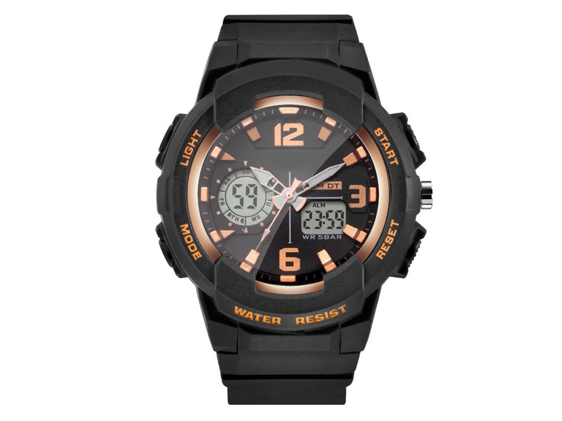 Reloj Digital Analógico Smael Impermeable De Cuarzo Display Dual Oro Negro