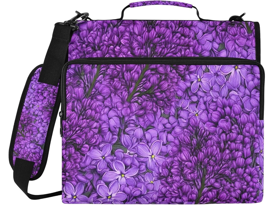 Pasta Organizadora Com Fecho Floral Roxo, Pasta De Arquivo Com 3-argolas Escola E Trabalho, Resistente À Água Com