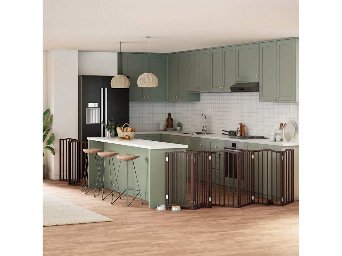 Vidaxl Portão P/ Cães C/ Porta Dobrável 9 Painéis 450cm Álamo Castanho