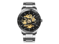 Reloj Para Hombre De Acero Inoxidable Impermeable Con Cadena De Acero Inoxidable Y Movimiento Mecánico Redondo (plata Negro)
