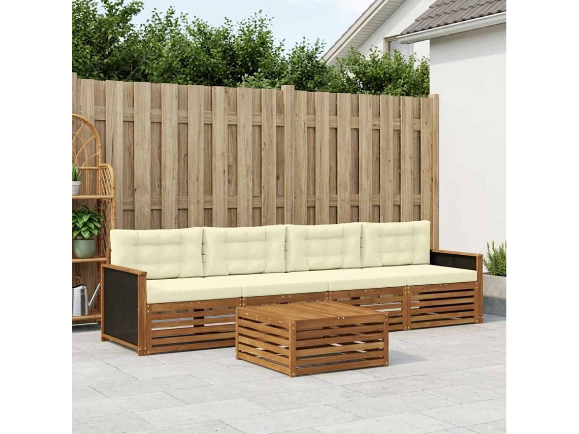 Vidaxl Conjunto De Sofás Para Exterior 5 Pcs Natural E Creme