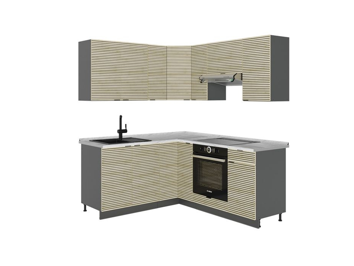 Cozinha Em Ângulo Fame Line, 160x190cm, Pt Mármore, Carvalho Lambrim/antracite, Antracite, Vicco