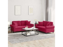 Vidaxl 2 Pcs Conjunto De Sofás Com Almofadas Veludo Vermelho-tinto
