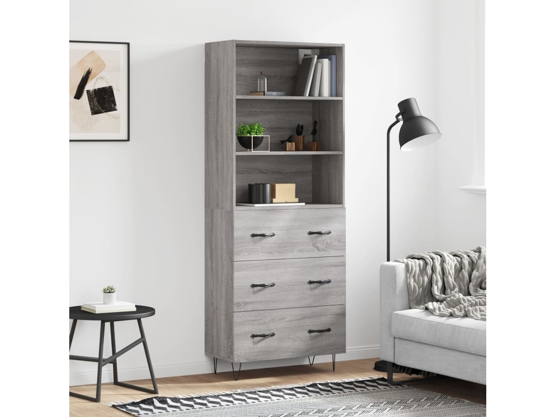 Vidaxl Armário Alto 69,5x34x180 Cm Derivados De Madeira Sonoma Cinza