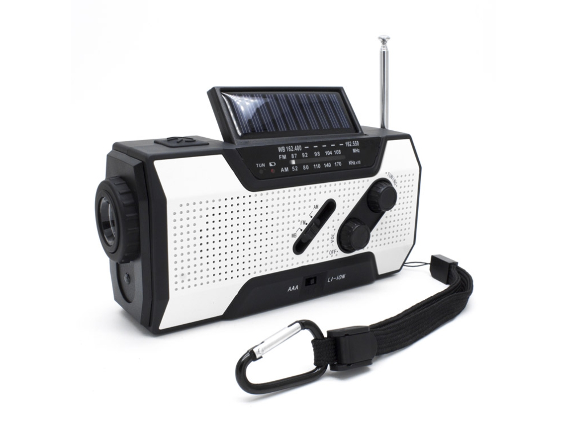 Rádio De Emergência Com Células Solares, Manivela, Rádio Fm, Bateria De 2000mah E Luz Led Brilvibera (branca)