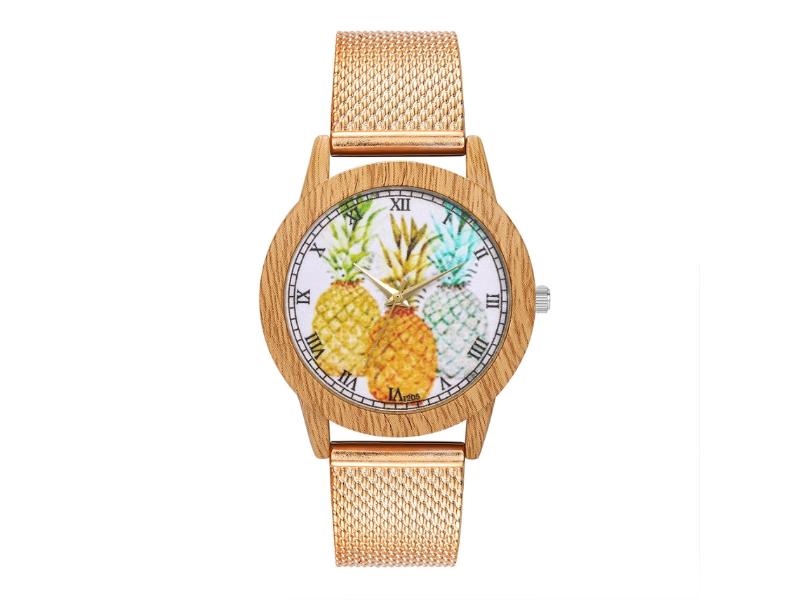 Relógio de quartzo unissex com pulseira de silicone e mostrador com numerais romanos (dourado rosa)
