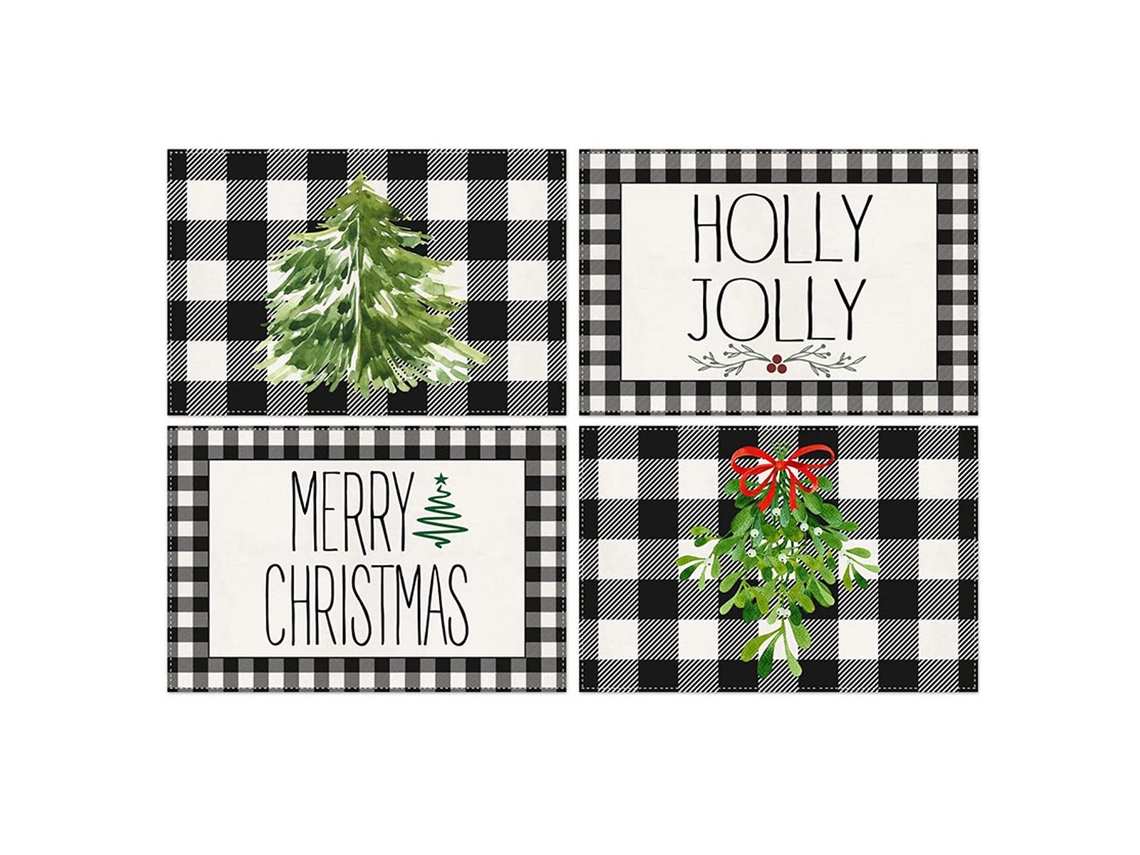 Sousplats de Natal Temática de Inverno com Pássaros Laváveis Vintage para Ação de Graças NEVEANCE