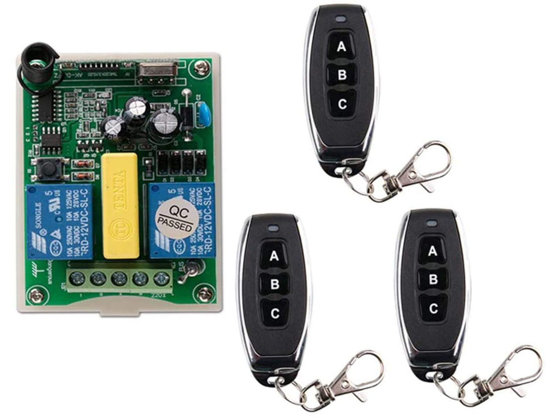 Controle Remoto Sem Fio Com 1 Receptor+ 3 Transmissores Para Mangueira, Porta De Garagem, Rádio Controle, Guincho Elétrico, Controle De Motor