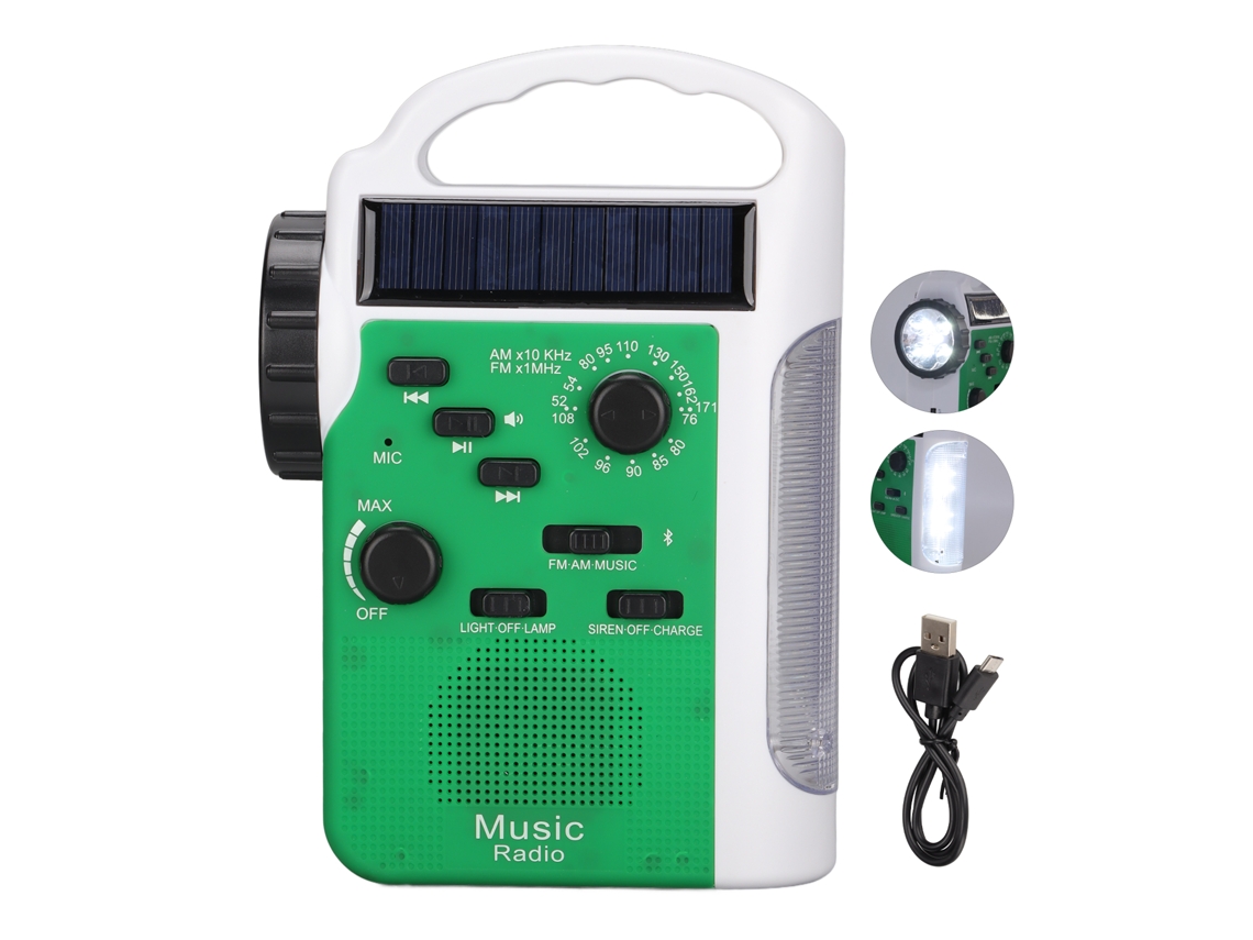 Rádio Solar AQUAFORGE com carregador de emergência, manivela, lanterna led, portátil