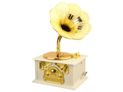 Caixa de Música Gramofone Clássico Branco Decorativo