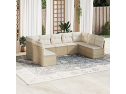 Vidaxl 9 Pcs Conjunto De Sofás P/ Jardim Com Almofadões Vime Pe Bege
