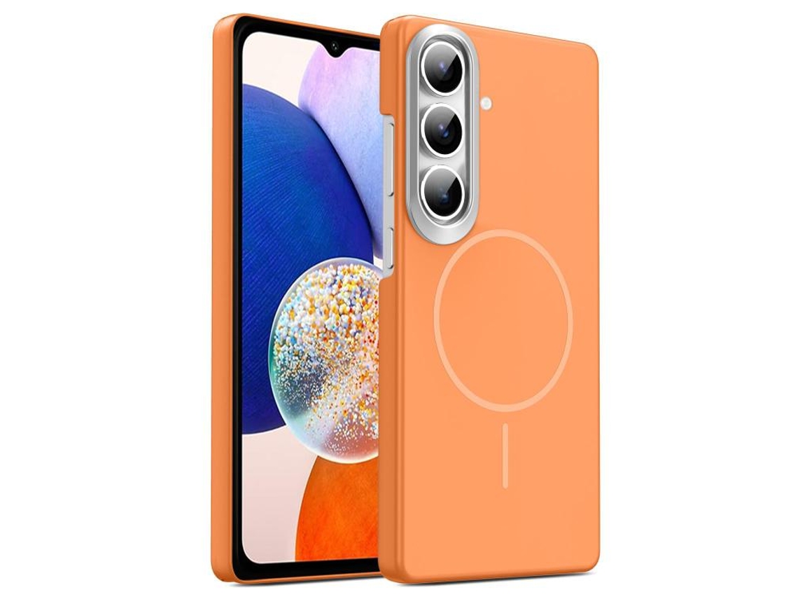 Capa Para Samsung Galaxy A14 4g Fina Circular Magsafe À Prova De Choque Dourada Em Policarbonato Laranja