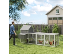 Gaiola Para Galinhas De Madeira Cinza 310,5x149,5x149cm - Acomoda 4 A 6 Aves, Com 2 Janelas, Portas, Ninho, Bandeja Removível E Rampa