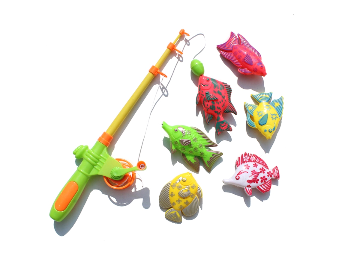 Primerox 7pcs/set Brinquedo de Pesca Magnética Infantil Divertido com Vara e Peixes para Banho Presente Interativo