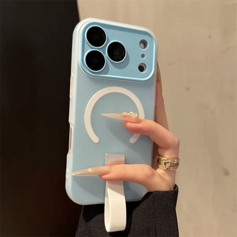 (azul 13pro) Capa Magnética Magsafe Para Celular Com Anel De Silicone, Material Macio.