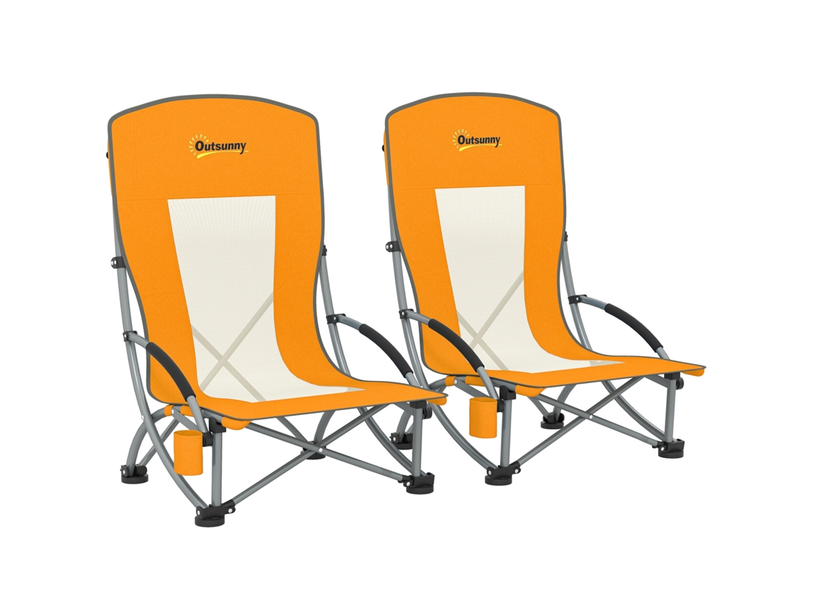 Lot De 2 Chaises De Plage Pliable Chaises Camping Pliante Légère Sac De Transport Porte-gobelet 70 X 58 X 79 Cm Orange, Con Finitura Di Alta Qualità