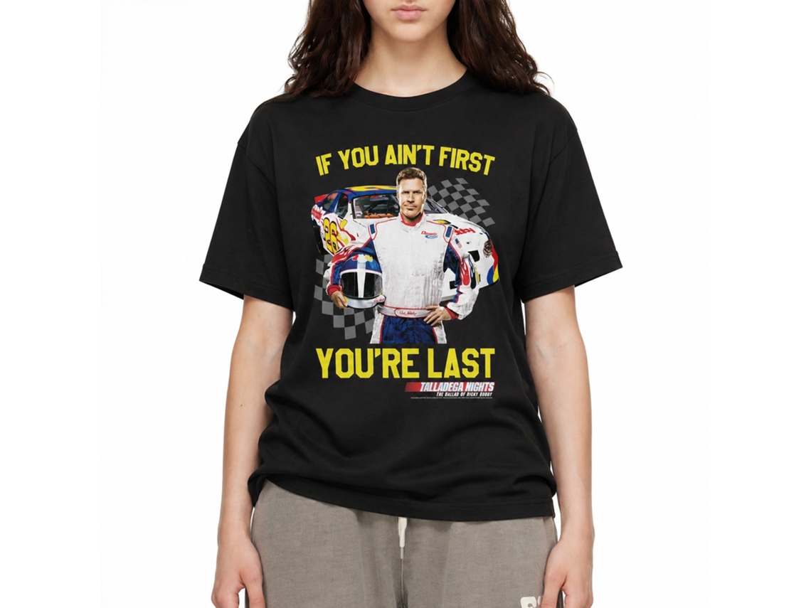 Rockinstone Talladega Nights Movie Not 1st You're Last Checkered Black Adult T-shirt Size:xl