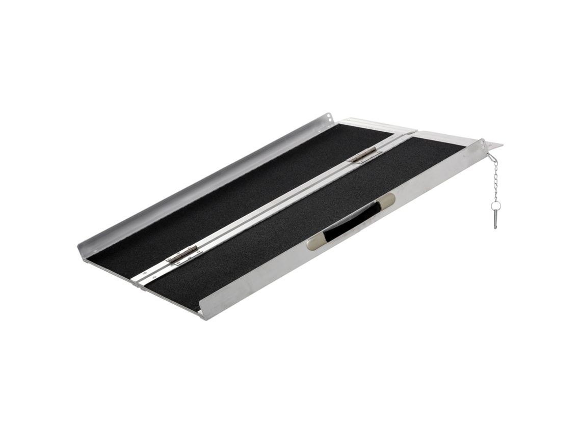 Rampa de Acesso Dobrável para Cadeira de Rodas (antiderrapante, Carga Máx 270kg, Alumínio Preto, 91x72x5cm)