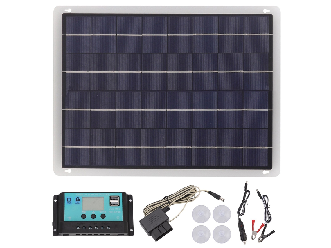 Kit Carregador de Bateria Primerox Painel Solar 20w 18v 50a MPPT Monocristalino USB para Carro, RV e Uso Externo