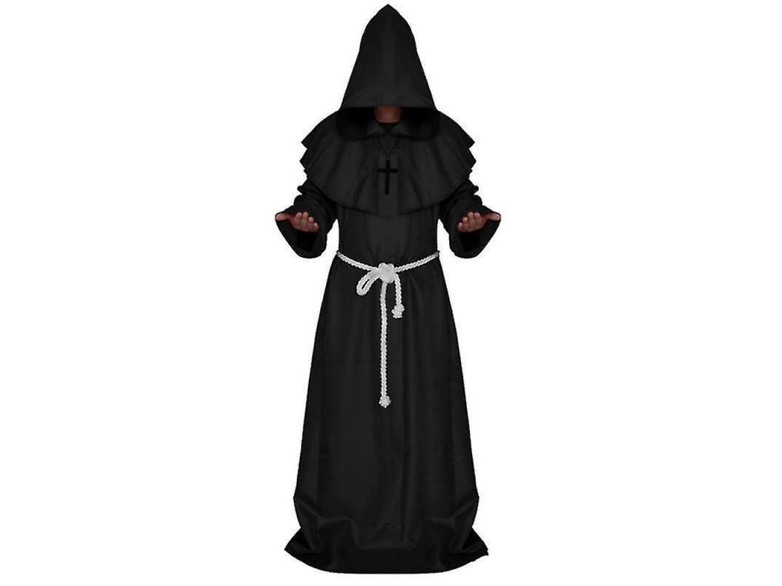 2026 roupa de Cosplay de Monge Medieval com Capuz para Homem Festa Halloween Carnaval M Negro