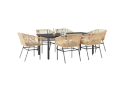 Vidaxl Conjunto Jantar Jardim 7 Peças Almofadas Vidro Vime Pe Castanho