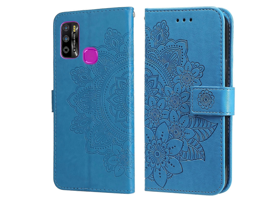Capa De Couro Pu Com Flip Horizontal E Compartimentos Para Cartões, Carteira E Porta-retratos Para Infinix Hot 9 Play Com 7 Pétalas De Flores Em Relev