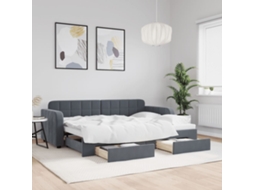 Sofá Cama De Solteiro Com Gavetas Gavetão Lovely Home Madeira Veludo Cinzento (80x200)